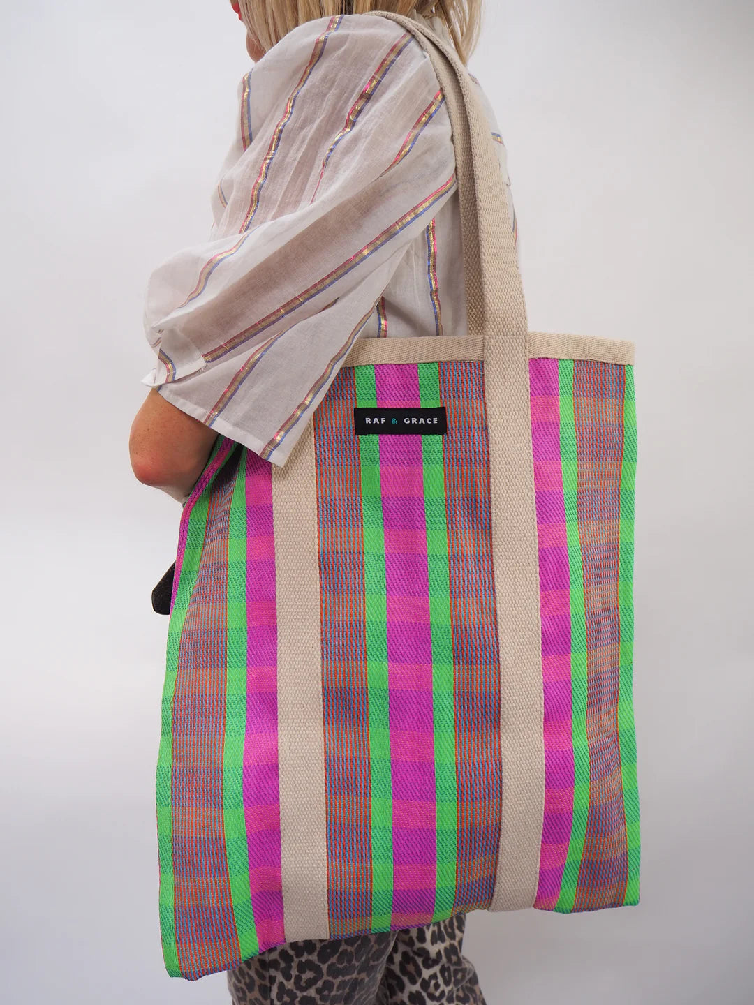 Tote Bag - Bright Pink & Green