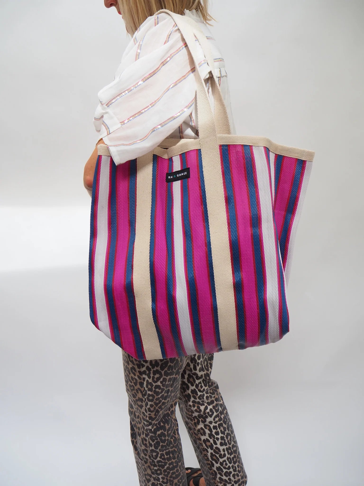 Large Shopper Bag - Navy/Purple