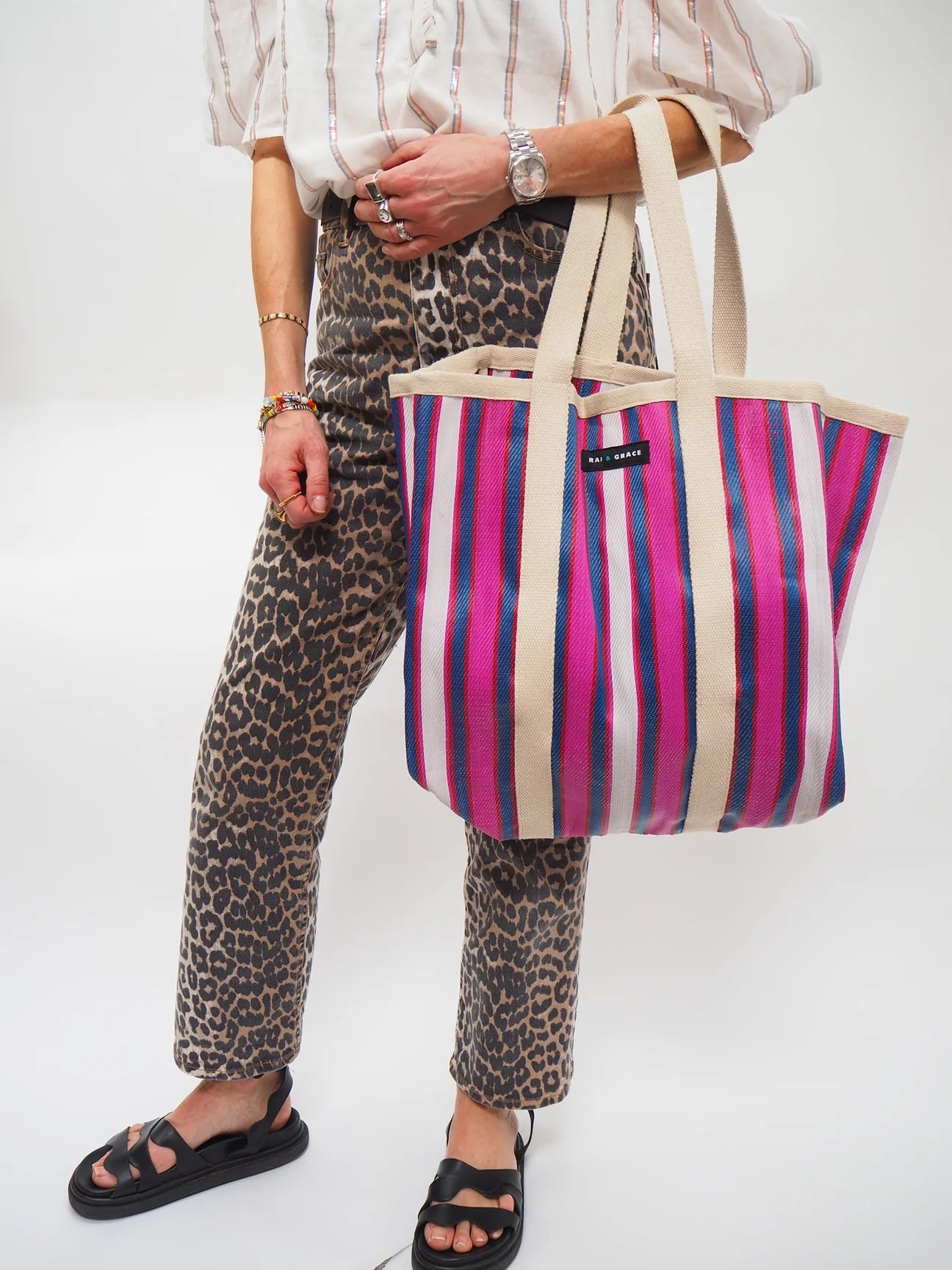 Large Shopper Bag - Navy/Purple