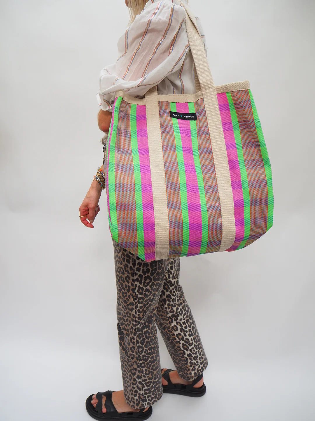 Large Shopper Bag - Bright Pink & Green