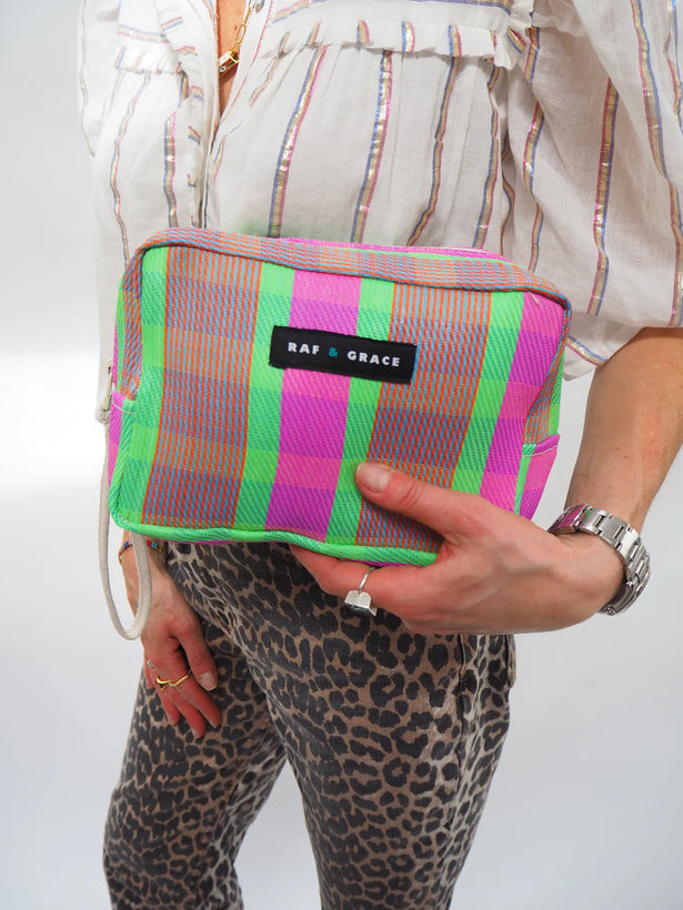 Wash Bag - Bright Pink & Green