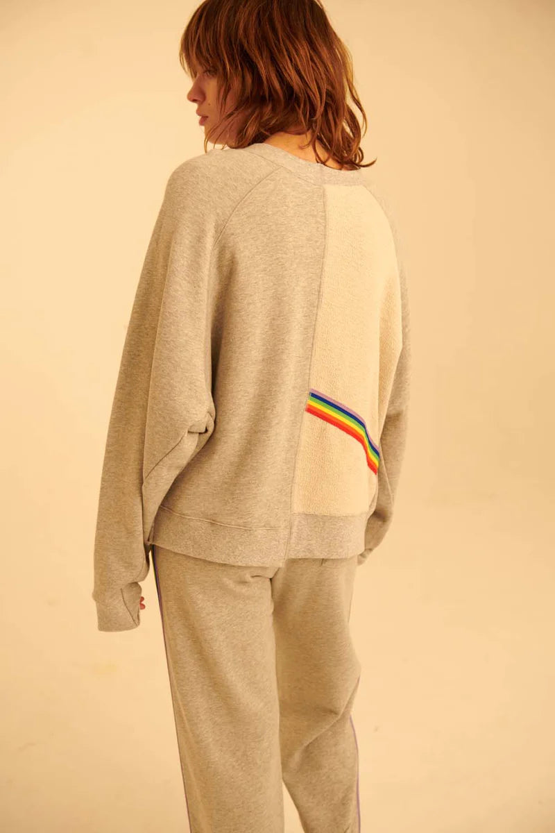 Rainbow Cropped Deconstructed Sweatshirt - Grey Marle