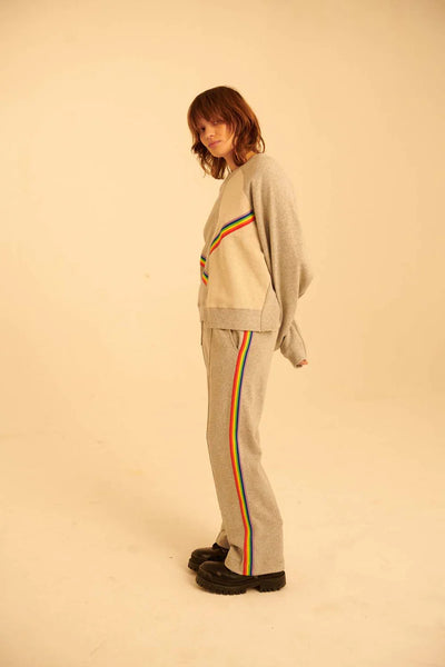 Rainbow Cropped Deconstructed Sweatshirt - Grey Marle