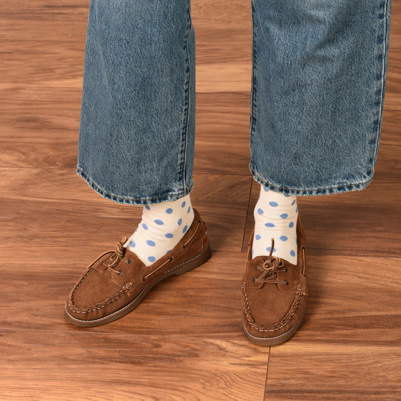 Luxe Cotton Socks - Polka Dot Blue/Ecru