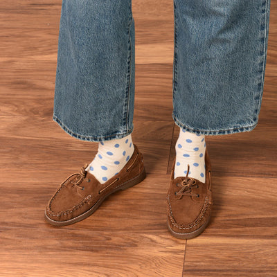 Luxe Cotton Socks - Polka Dot Blue/Ecru