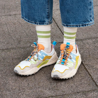 Luxe Cotton Ribbed Socks - Ecru / Sage Green Stripe