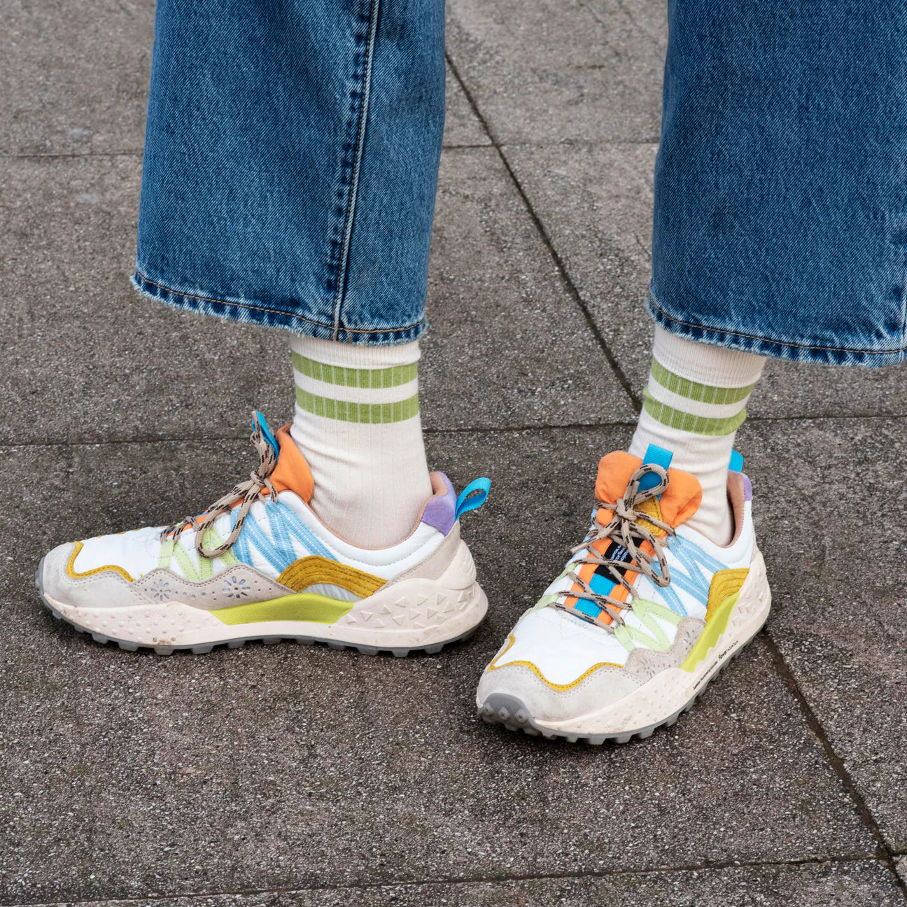 Luxe Cotton Ribbed Socks - Ecru / Sage Green Stripe
