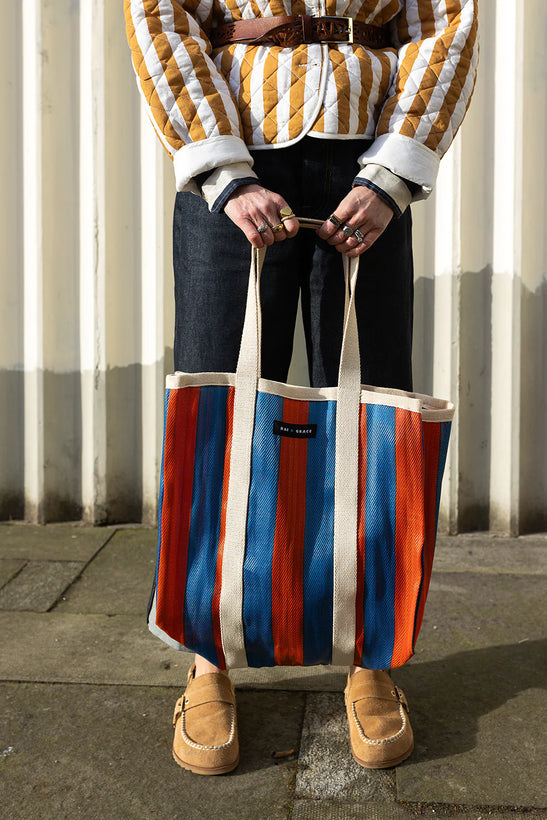 Large Shopper Bag - Navy & Orange