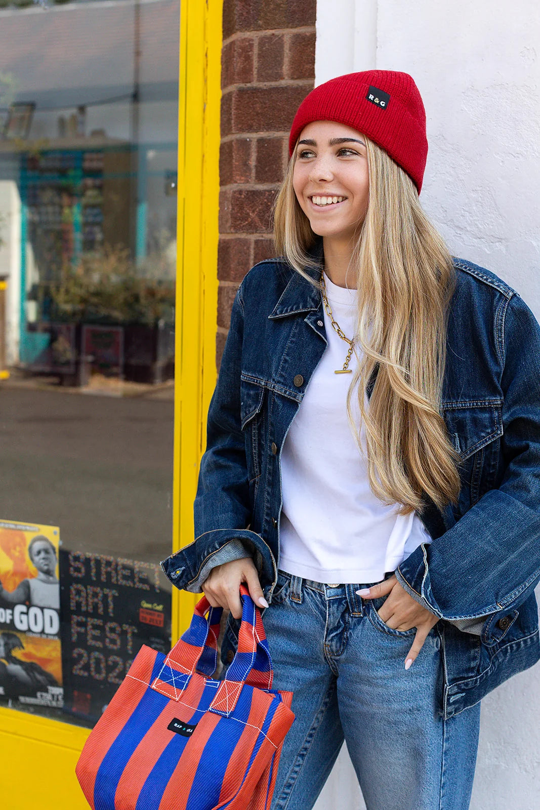 Micro Shopper Bag - Blue/Tomato Red