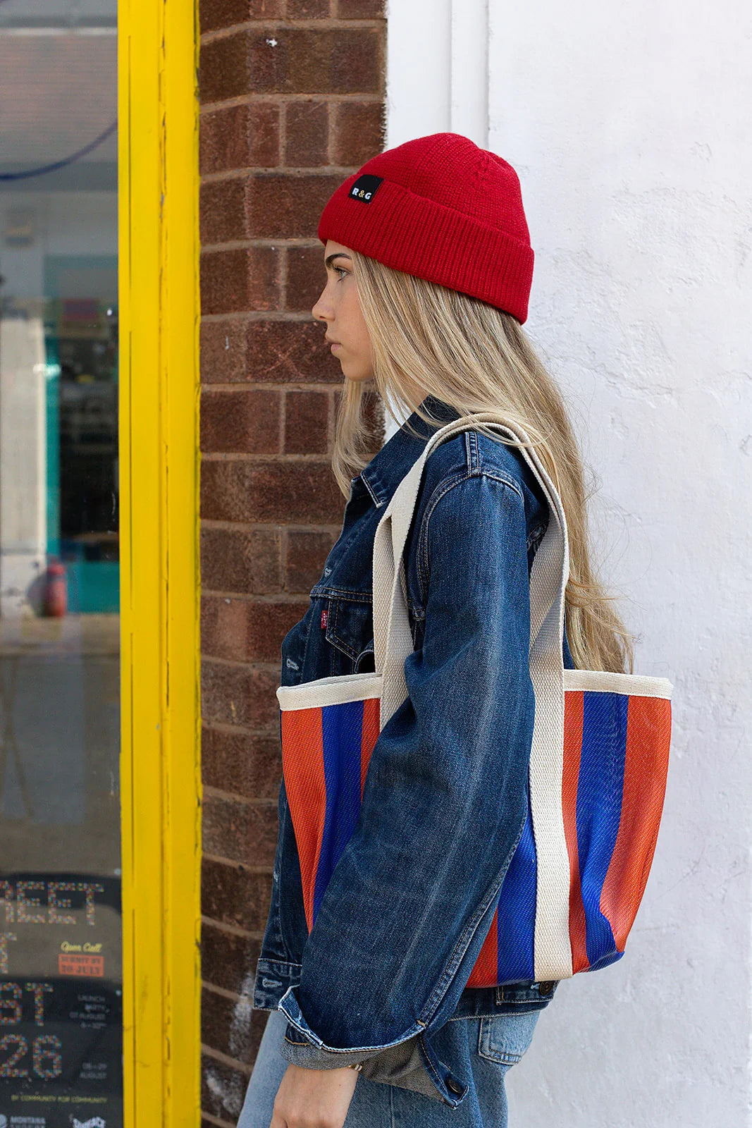 Mini Shopper Bag - Blue/Tomato Red