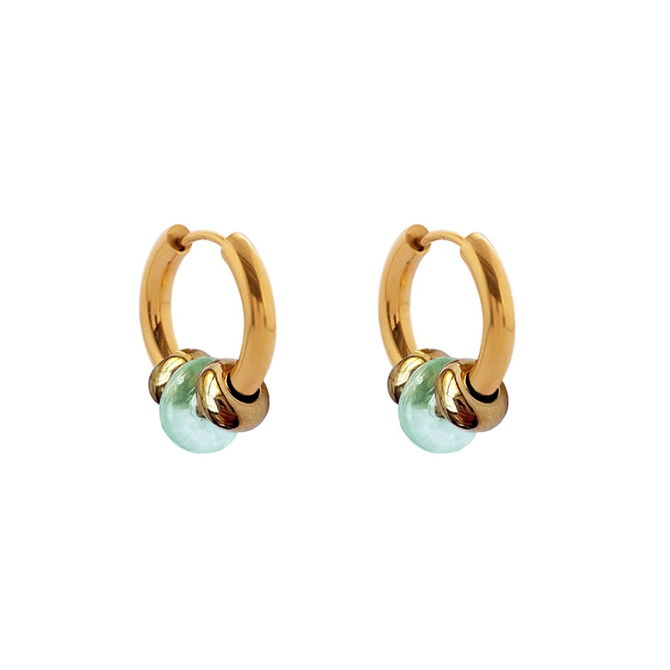 Buoy Earrings - Gold/Aquamarine