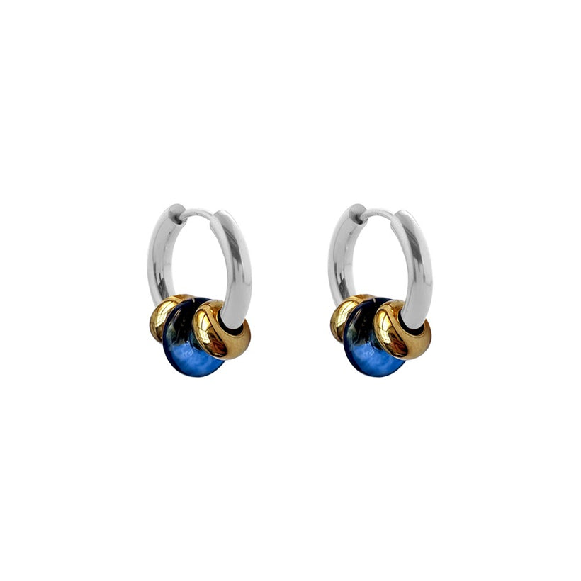 Buoy Earrings - Silver/Dark Blue