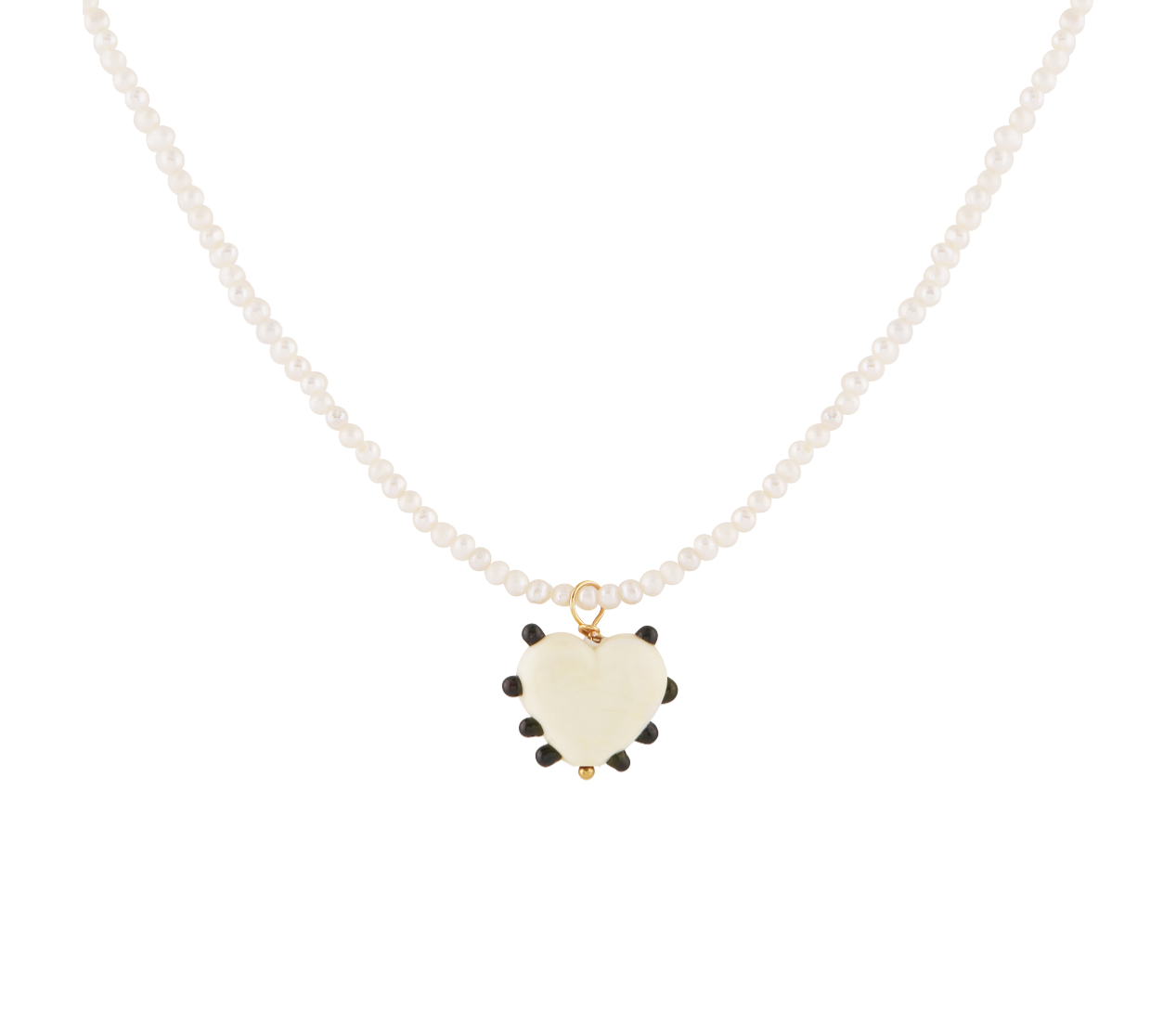 Milagros Heart Necklace - Pearl, Ivory & Black
