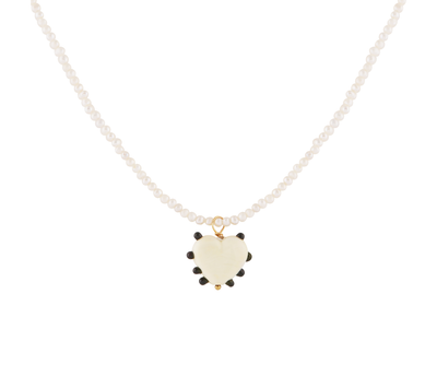 Milagros Heart Necklace - Pearl, Ivory & Black