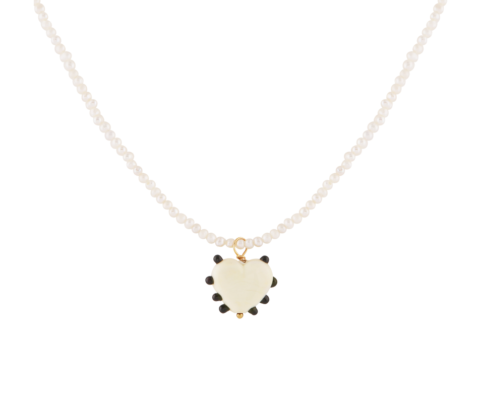 Milagros Heart Necklace - Pearl, Ivory & Black