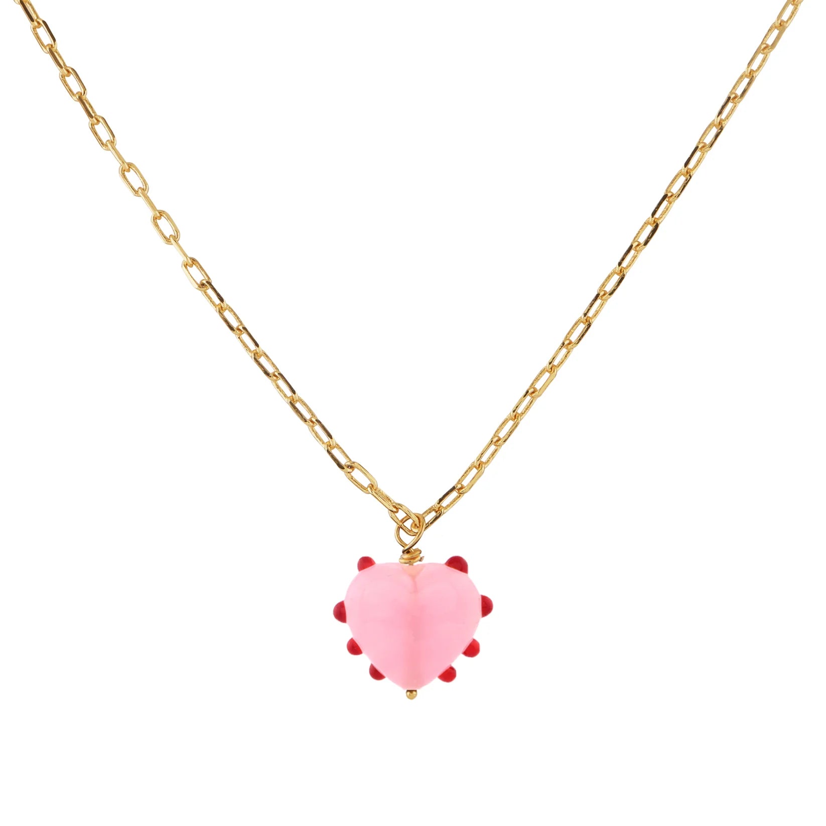 Milagros Heart Link Chain Necklace - Pink