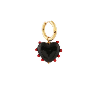 Milagros Heart Earrings - Black & Red Dots