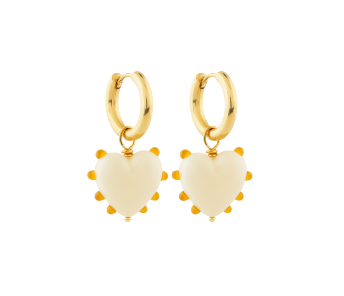 Milagros Heart Earrings - Amber Pearl