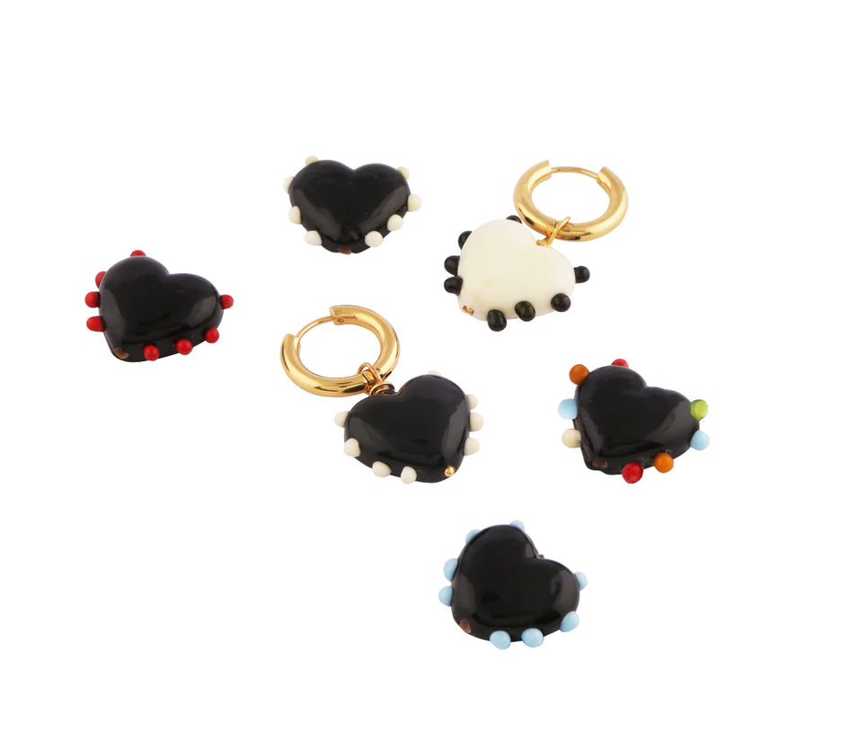 Milagros Heart Earrings - Black & Red Dots