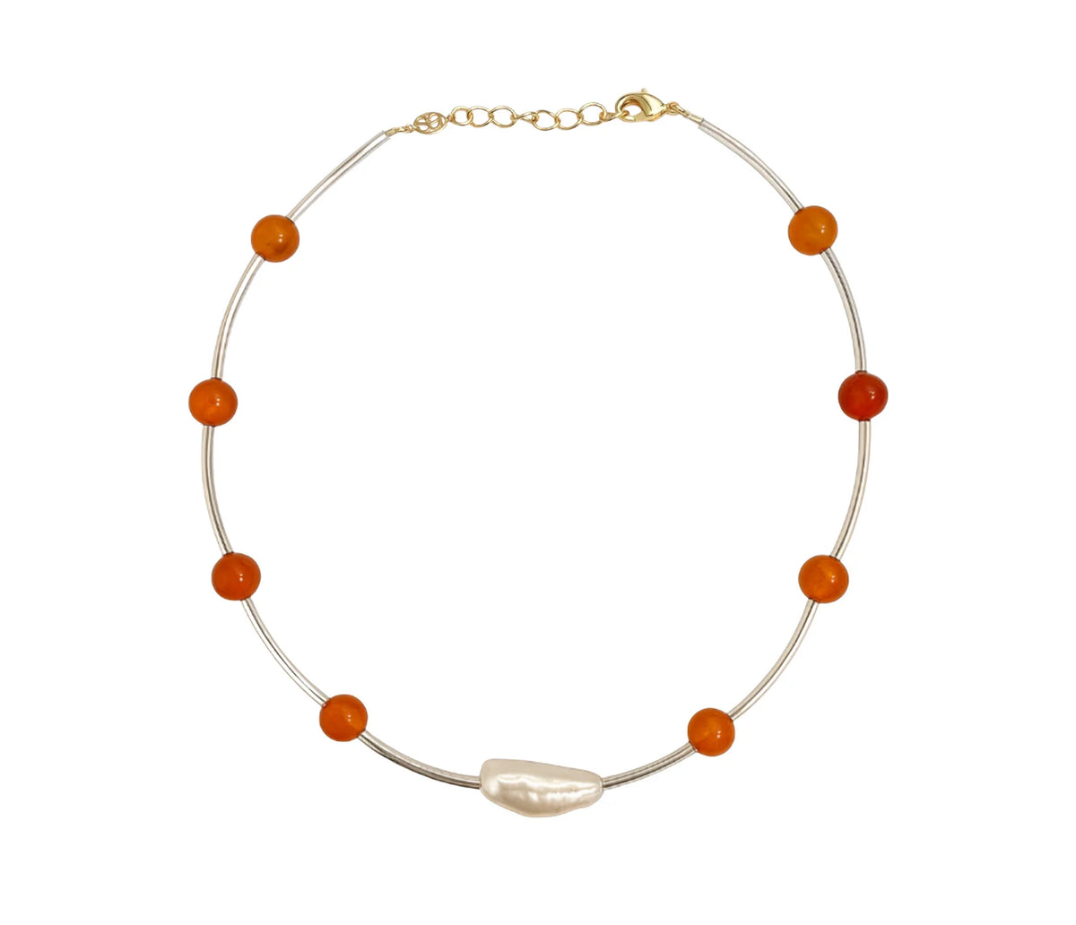 Silver Orbit Necklace - Orange