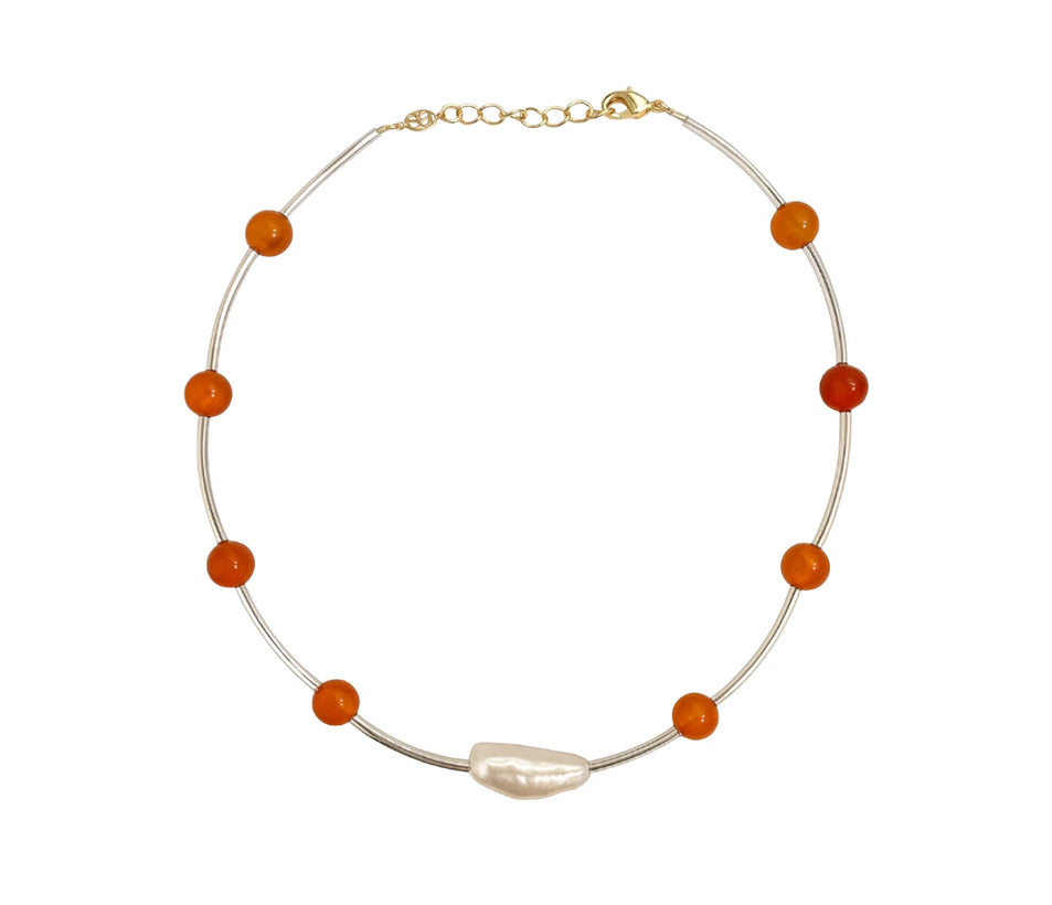 Silver Orbit Necklace - Orange
