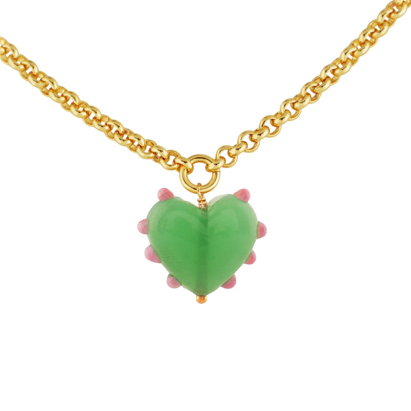 XL Milagros Heart Belcher Chain Necklace - Gold/Jade Green