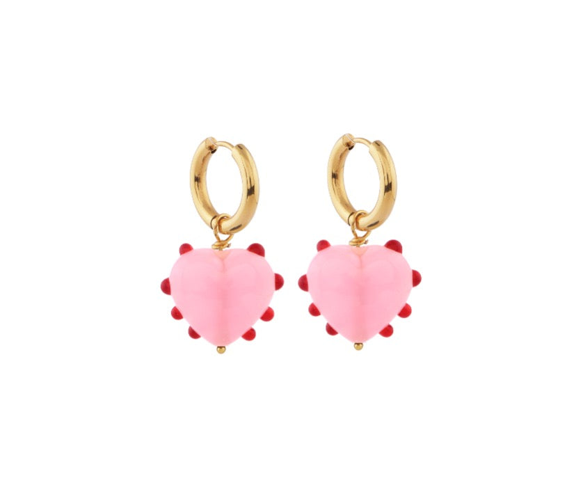 Milagros Heart Earrings - Pink