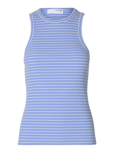 Anna O-Neck Tank Top - Striped Cornflower Blue/Snow White Stripes