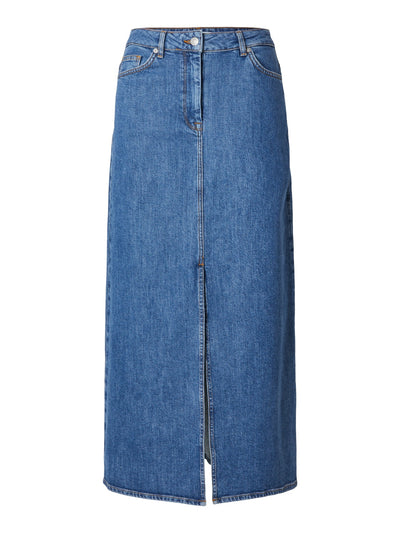 Bella HW Maxi Denim Skirt - Medium Blue Denim