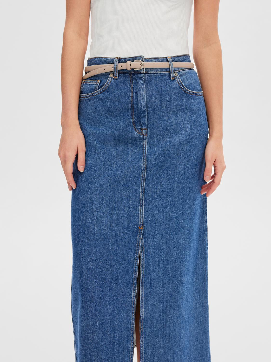 Bella HW Maxi Denim Skirt - Medium Blue Denim