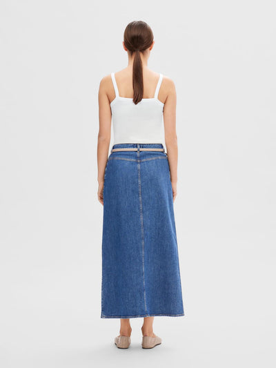Bella HW Maxi Denim Skirt - Medium Blue Denim