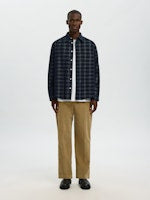 Reg Cord Check LS Shirt - Navy Blazer Egret