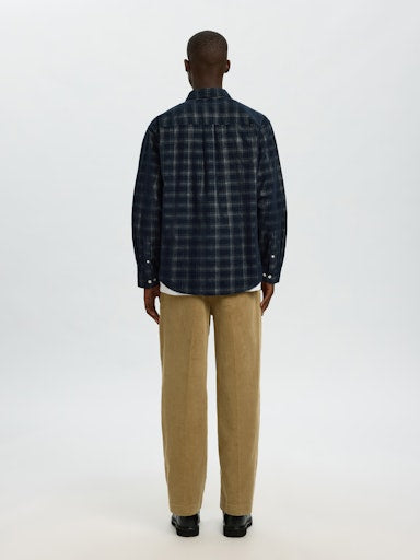 Reg Cord Check LS Shirt - Navy Blazer Egret