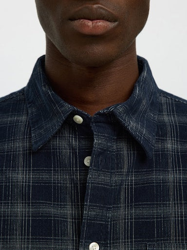 Reg Cord Check LS Shirt - Navy Blazer Egret