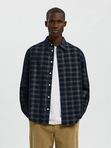 Reg Cord Check LS Shirt - Navy Blazer Egret