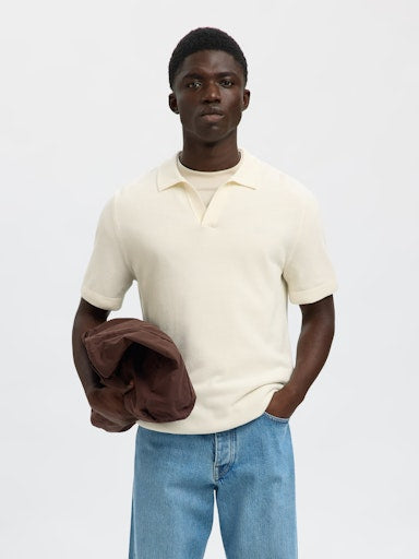 Colibri SS Knit Structure Open Polo - Egret