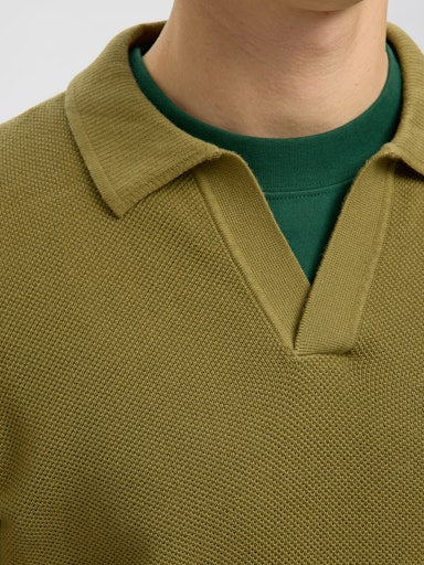 Colibri SS Knit Structure Open Polo - Dried Herb