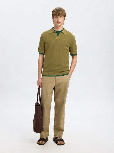 Colibri SS Knit Structure Open Polo - Dried Herb