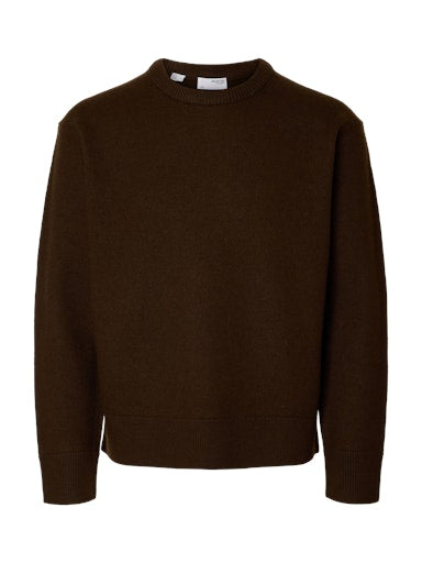Arne LS Knit Relaxed Wool Crew Neck - Demitasse