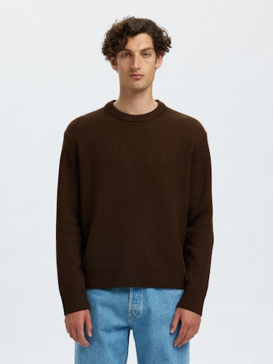 Arne LS Knit Relaxed Wool Crew Neck - Demitasse
