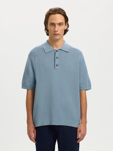 Dane SS Knit Relaxed Polo - Dusty Blue