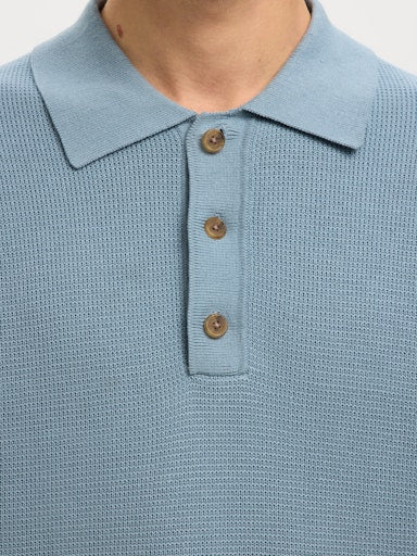 Dane SS Knit Relaxed Polo - Dusty Blue