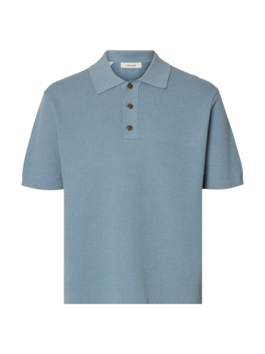 Dane SS Knit Relaxed Polo - Dusty Blue
