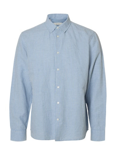 Reg Clay Linen Blend LS Shirt - Dusty Blue Mixed