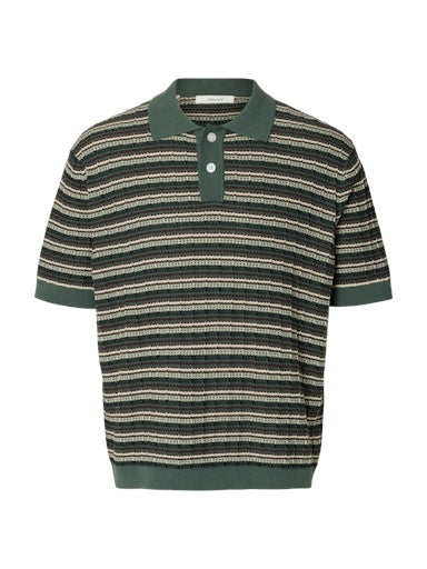 Dane SS Knit Color Structure Polo - Balsam Green Stripes