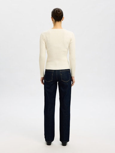 Helen LS Knit Button O-Neck Top - Birch