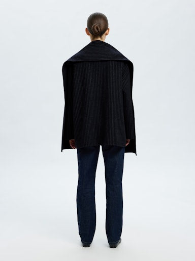 Pam Handmade Scarf Pin Stripe Coat - Dark Sapphire