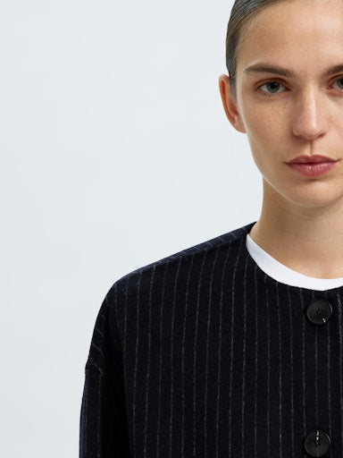 Pam Handmade Scarf Pin Stripe Coat - Dark Sapphire