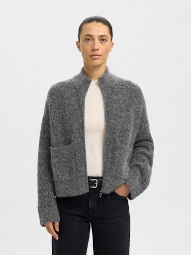 Sia Ras LS Knit Zipper Cardigan - Medium Grey