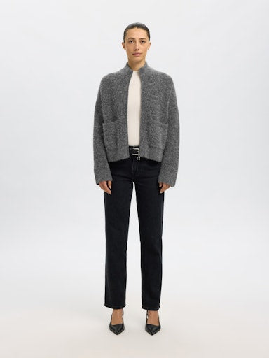 Sia Ras LS Knit Zipper Cardigan - Medium Grey